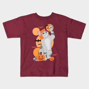 HALLOWEEN PUMPKIN LIGHT GRAY CAT Kids T-Shirt